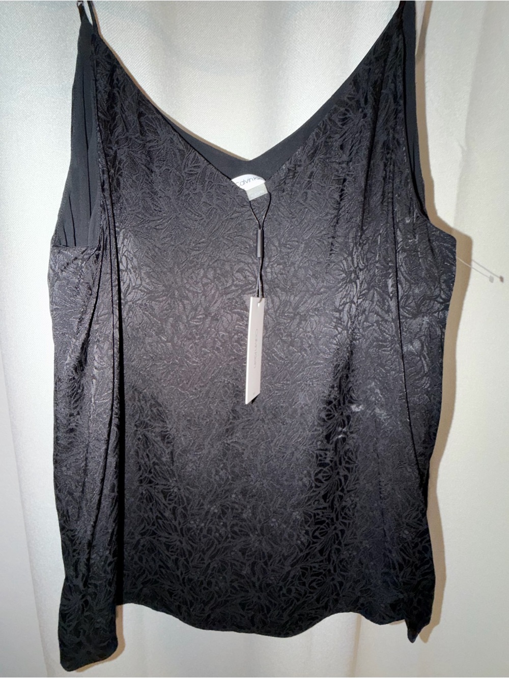 Calvin Klein Black Textured V-Neck Slip Top
